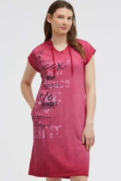 Basic Hoodie-Kleid mit Wording Print clear red