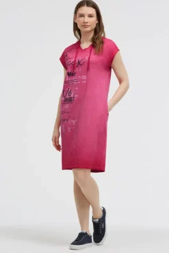 Basic Hoodie-Kleid mit Wording Print clear red