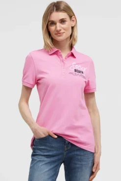 Basic Poloshirt aus Pikee mit Backprint pink blush