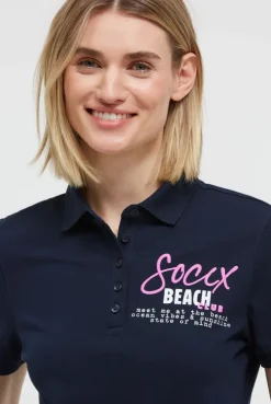 Basic Poloshirt aus Pikee mit Backprint blue navy