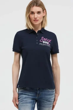 Basic Poloshirt aus Pikee mit Backprint blue navy