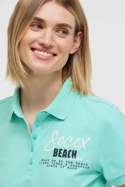 Basic Poloshirt aus Pikee mit Backprint crystal aqua