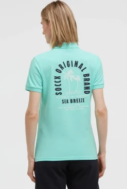 Basic Poloshirt aus Pikee mit Backprint crystal aqua