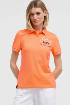 Basic Poloshirt aus Pikee mit Backprint electric orange