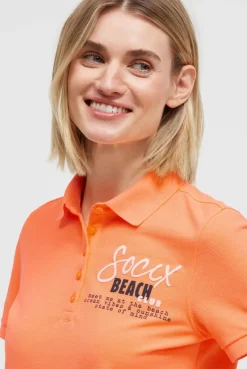 Basic Poloshirt aus Pikee mit Backprint electric orange