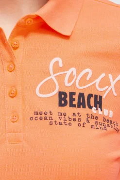 Basic Poloshirt aus Pikee mit Backprint electric orange