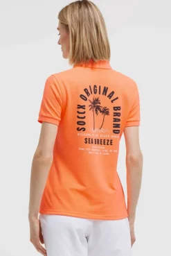 Basic Poloshirt aus Pikee mit Backprint electric orange
