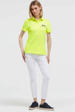 Basic Poloshirt aus Pikee mit Backprint electric lemon