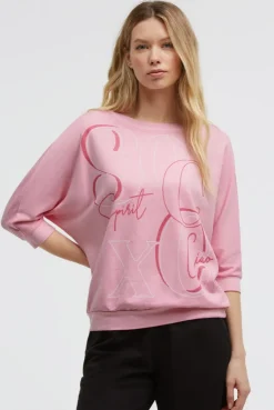 Basic Sweatshirt mit verkürzten Ärmeln und Artwork pink blush