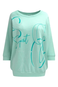 Basic Sweatshirt mit verkürzten Ärmeln und Artwork crystal aqua