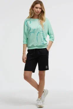 Basic Sweatshirt mit verkürzten Ärmeln und Artwork crystal aqua