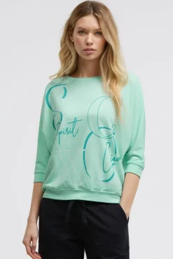 Basic Sweatshirt mit verkürzten Ärmeln und Artwork crystal aqua