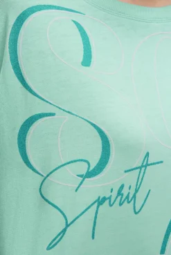 Basic Sweatshirt mit verkürzten Ärmeln und Artwork crystal aqua