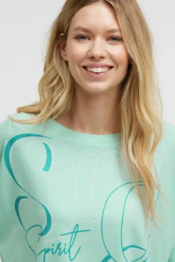 Basic Sweatshirt mit verkürzten Ärmeln und Artwork crystal aqua