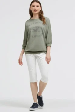 Basic Sweatshirt mit verkürzten Ärmeln und Artwork faded olive