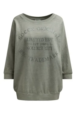 Basic Sweatshirt mit verkürzten Ärmeln und Artwork faded olive