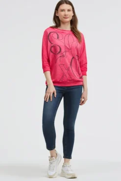 Basic Sweatshirt mit verkürzten Ärmeln und Artwork clear red