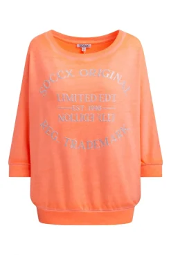 Basic Sweatshirt mit verkürzten Ärmeln und Artwork electric orange
