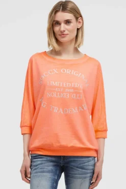 Basic Sweatshirt mit verkürzten Ärmeln und Artwork electric orange