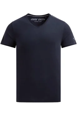 Basic T-Shirt mit V-Neck und Print blue navy