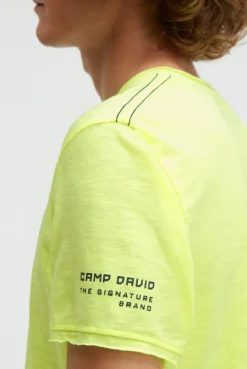 Basic T-Shirt mit V-Neck und Print neon lime