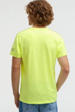 Basic T-Shirt mit V-Neck und Print neon lime