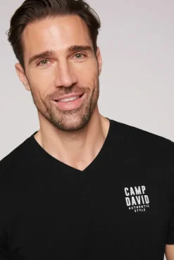 Basic T-Shirt V-Neck mit Logo Print black