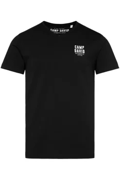 Basic T-Shirt V-Neck mit Logo Print black