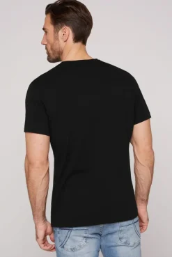 Basic T-Shirt V-Neck mit Logo Print black