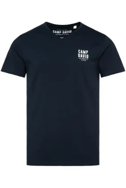 Basic T-Shirt V-Neck mit Logo Print blue navy