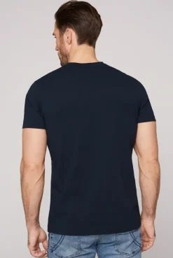 Basic T-Shirt V-Neck mit Logo Print blue navy