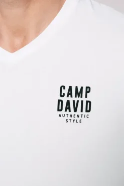 Basic T-Shirt V-Neck mit Logo Print opticwhite