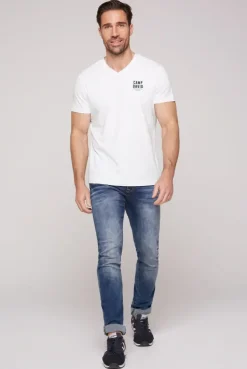 Basic T-Shirt V-Neck mit Logo Print opticwhite