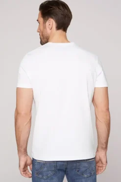 Basic T-Shirt V-Neck mit Logo Print opticwhite