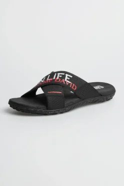 Beach Slipper mit Label Prints black