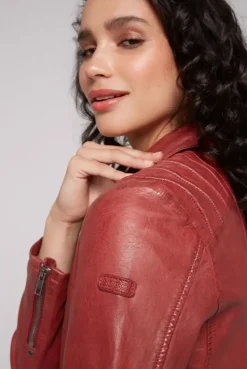 Bikerjacke aus Leder im Vintage Look red