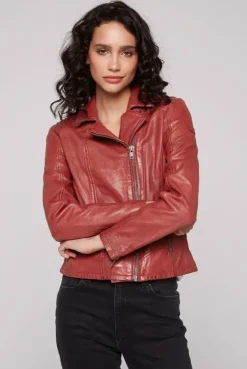 Bikerjacke aus Leder im Vintage Look red