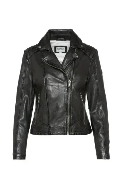 Bikerjacke aus Leder im Vintage Look black | S