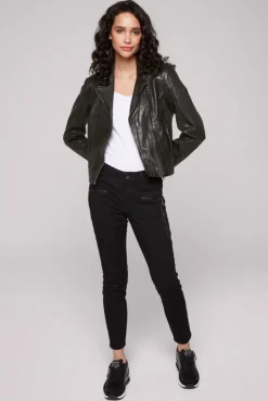 Bikerjacke aus Leder im Vintage Look black | S