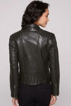 Bikerjacke aus Leder im Vintage Look black | S