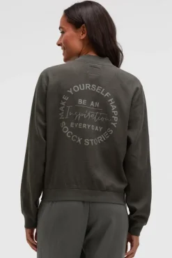 Blouson aus Leinen-Mix mit Rückenprint cool khaki