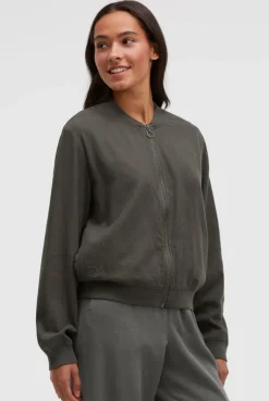Blouson aus Leinen-Mix mit Rückenprint cool khaki