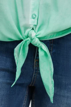 Bluse Kurzarm mit Knotensaum und Print french mint