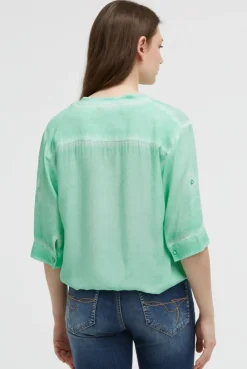 Bluse Kurzarm mit Knotensaum und Print french mint