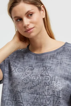 Blusenshirt im Stoffmix mit Artwork blue navy