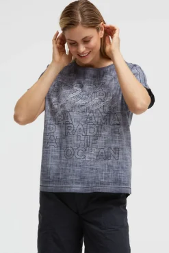 Blusenshirt im Stoffmix mit Artwork blue navy