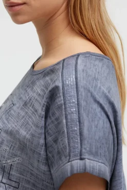 Blusenshirt im Stoffmix mit Artwork blue navy