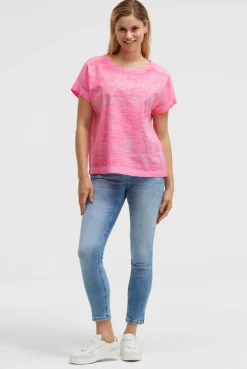 Blusenshirt im Stoffmix mit Artwork neon magenta