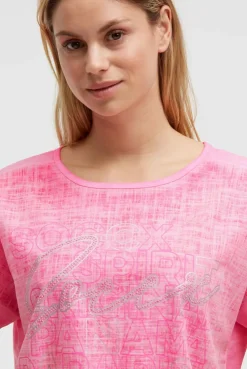 Blusenshirt im Stoffmix mit Artwork neon magenta