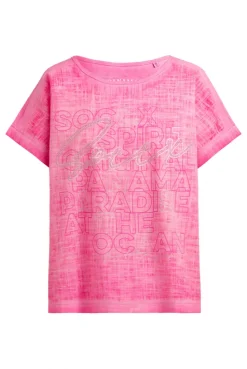 Blusenshirt im Stoffmix mit Artwork neon magenta